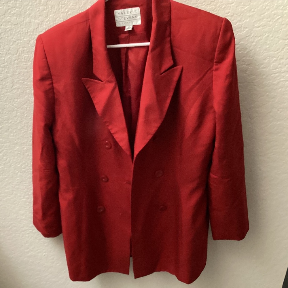 Valerie Stevens red silk vintage jacket double breasted size 12